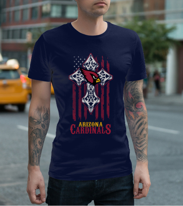 Arizona Cardinals American Flag Cross Fans T-Shirt