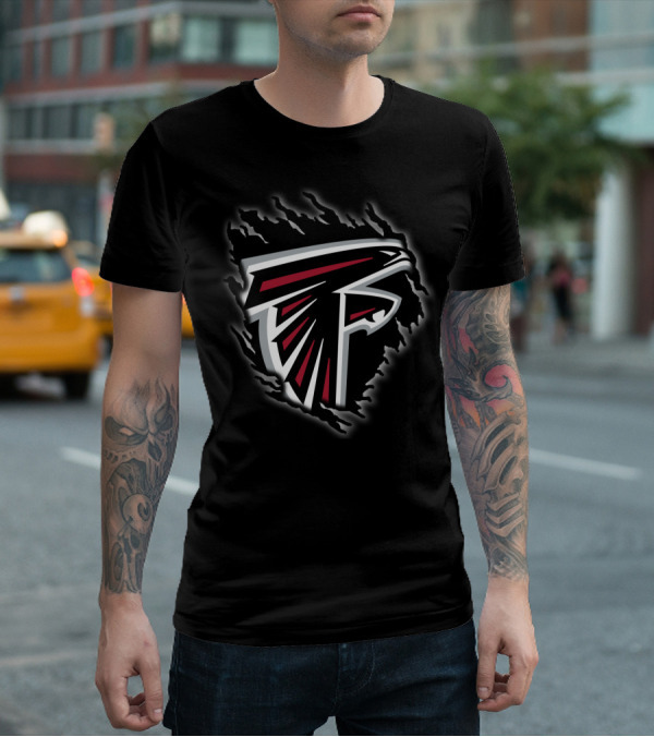 Atlanta Falcons Nfl Logo Black And Red Tear Effect T-Shirt