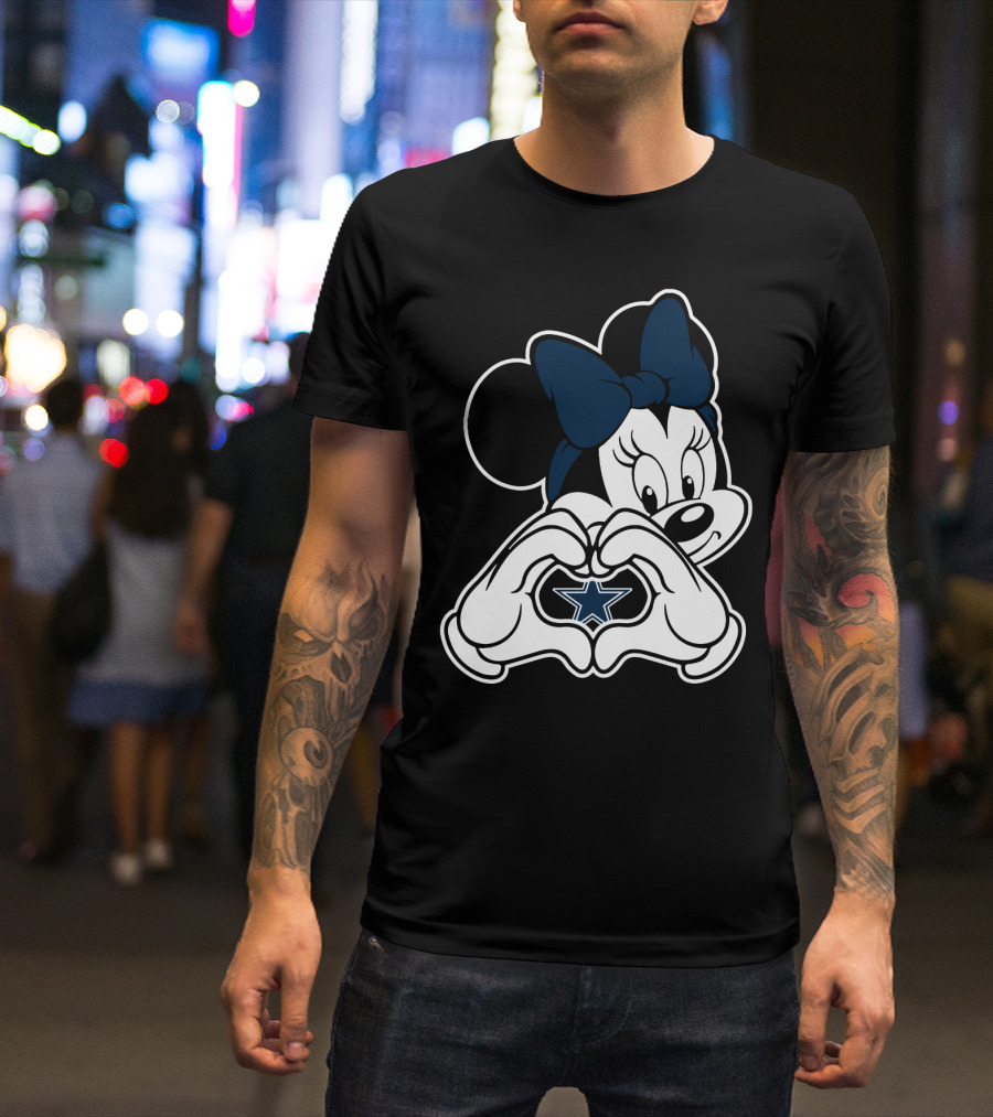 Cowboys Nation Dallas Star Minnie Mouse Heart Hands T-Shirt