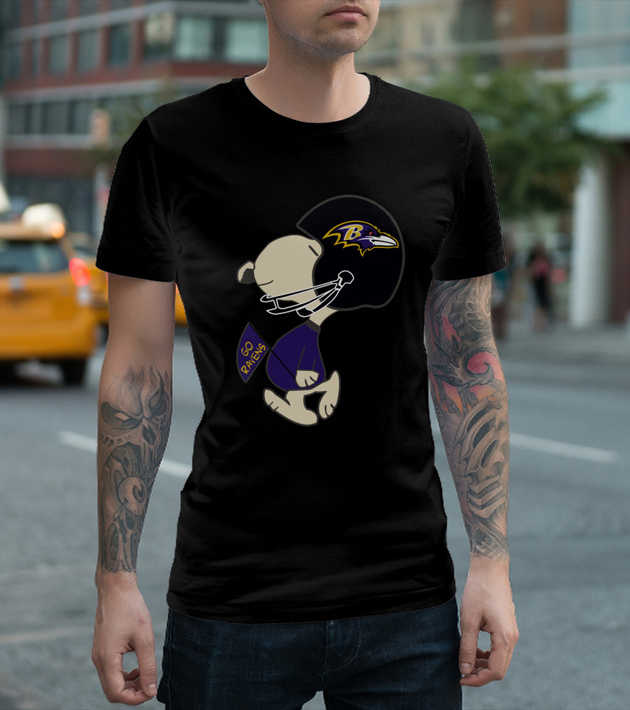 Baltimore Ravens Go Ravens Peanuts Character Football Helmet T-Shirt