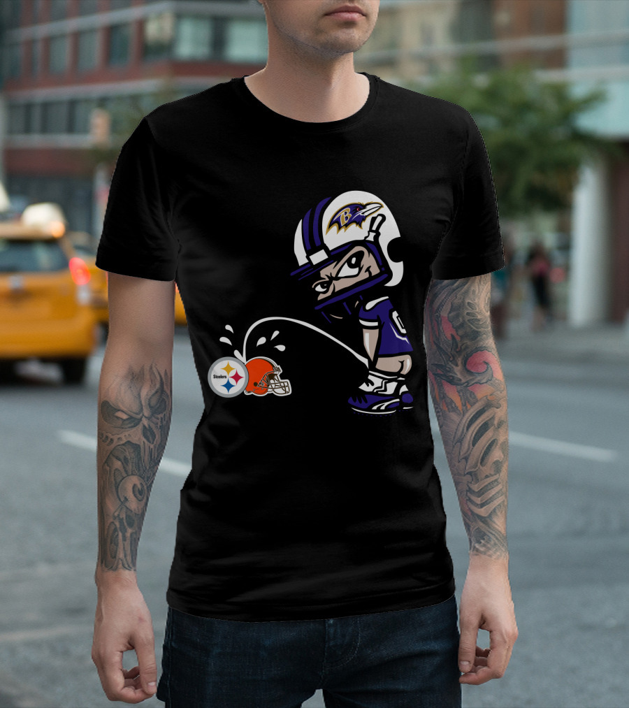 Baltimore Ravens Rivalry Steelers Browns Humorous Cartoon T-Shirt