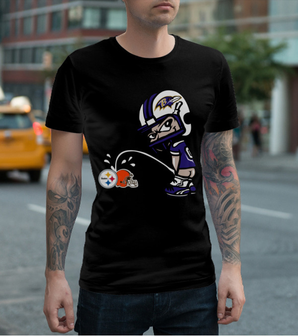 Baltimore Ravens Rivalry Steelers Browns Humorous Cartoon T-Shirt