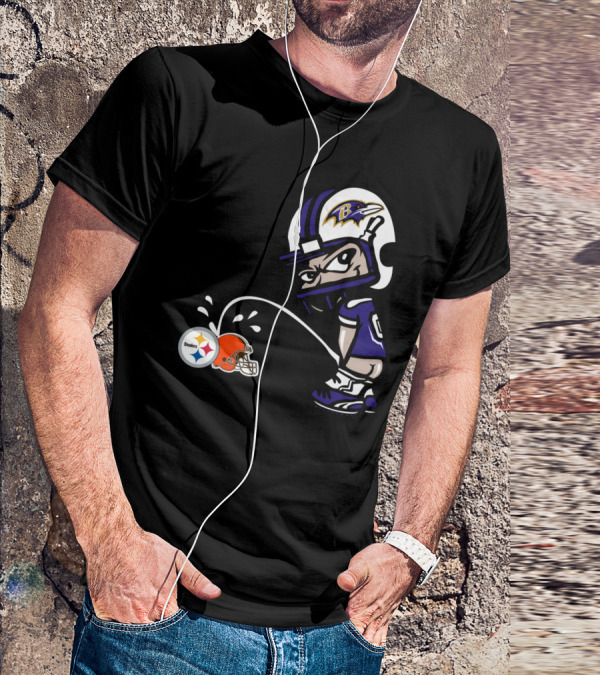 Baltimore Ravens Rivalry Steelers Browns Humorous Cartoon T-Shirt
