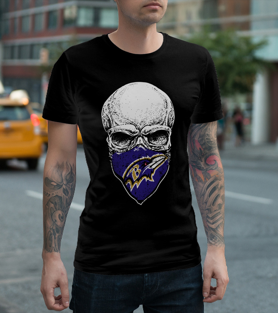 Baltimore Ravens Skull Bandana T-Shirt