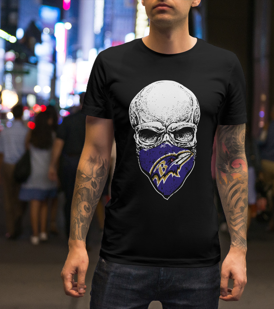 Baltimore Ravens Skull Bandana T-Shirt