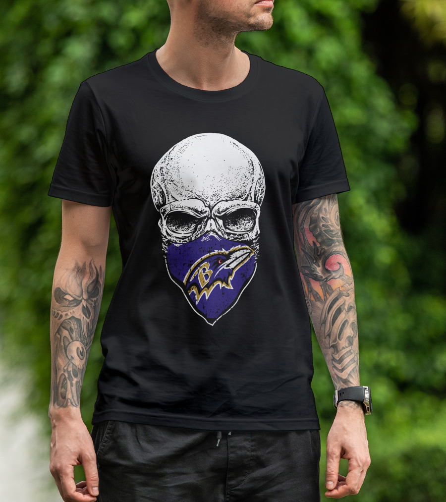 Baltimore Ravens Skull Bandana T-Shirt