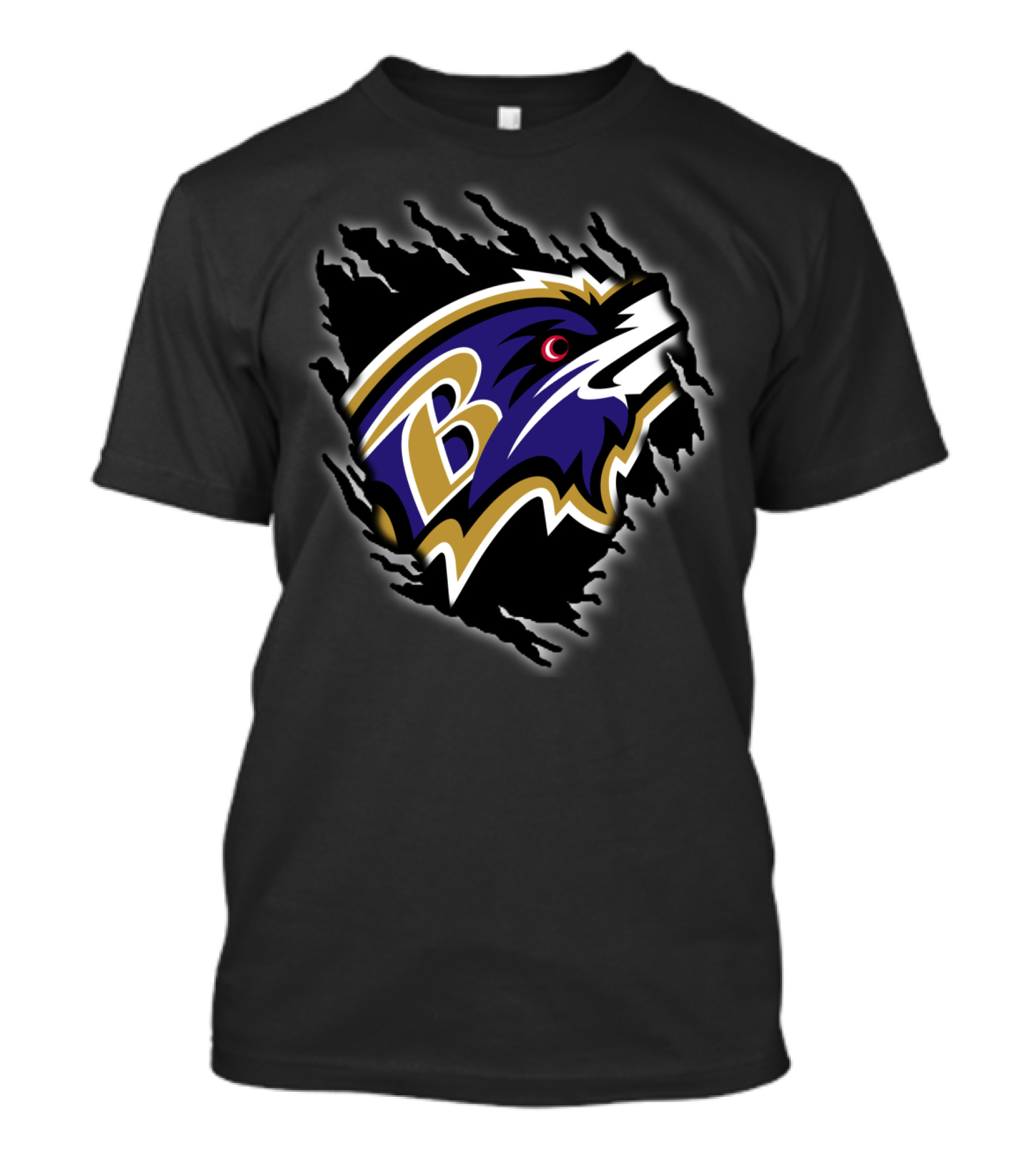 Baltimore Ravens Nfl Team Logo With Claw Marks On Dark T-Shirt