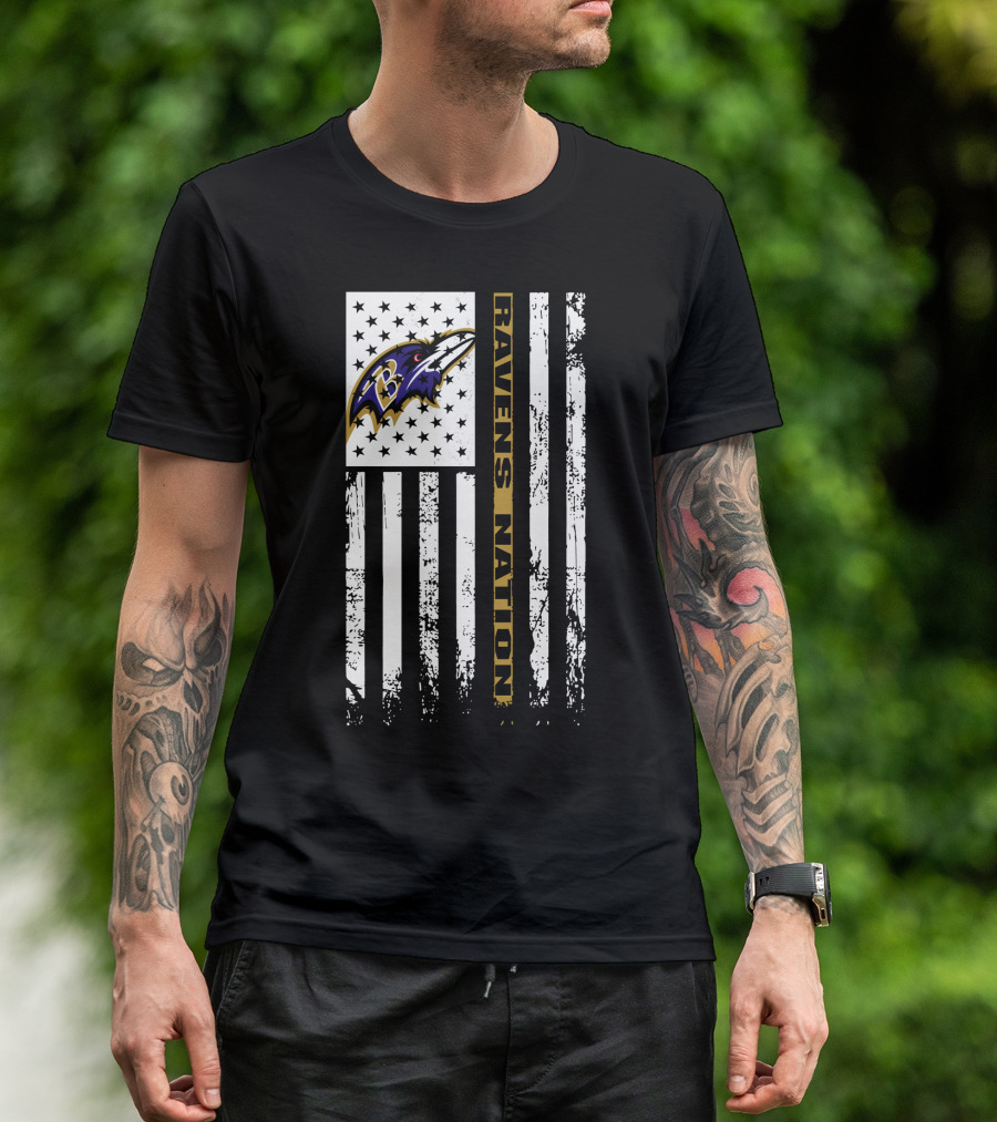 Baltimore Ravens Nation Flag Logo Stars Stripes T-Shirt