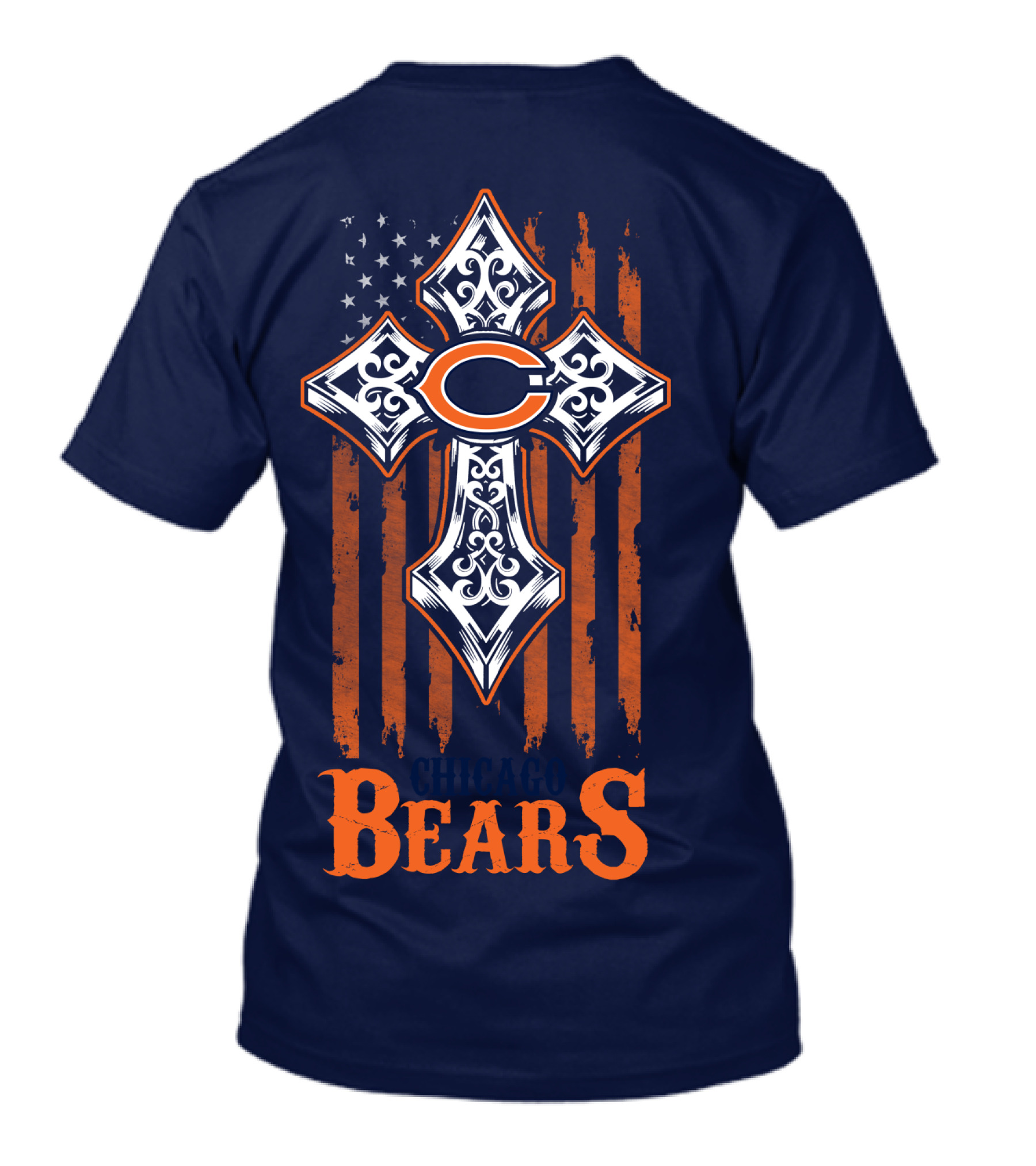 Chicago Bears Cross With American Flag Stripes T-Shirt