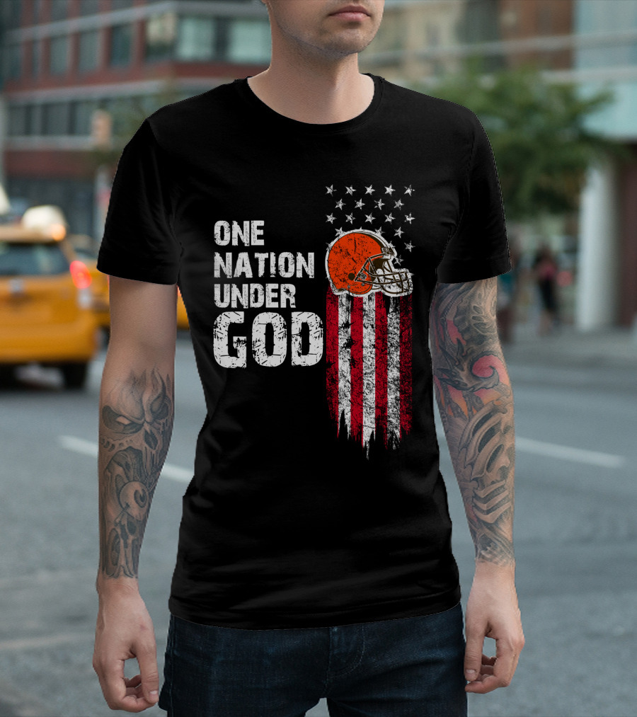 Cleveland Browns One Nation Under God Flag Helmet Stars Stripes T-Shirt