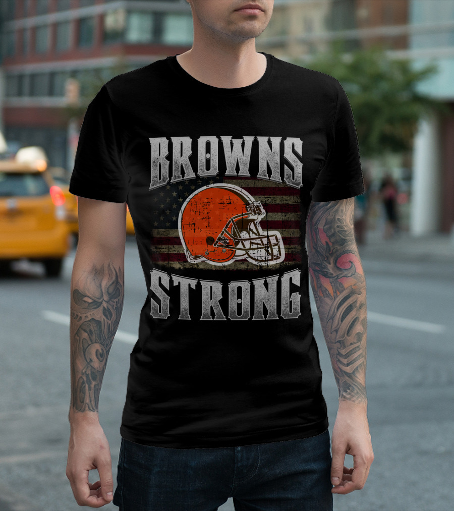 Browns Strong American Flag Cleveland Browns Helmet T-Shirt