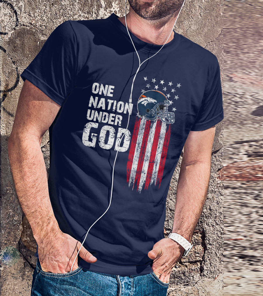 One Nation Under God Denver Broncos American Flag Helmet Stars Stripes T-Shirt