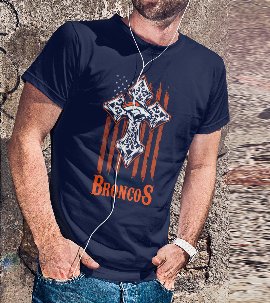 Denver Broncos American Flag Cross Horse T-Shirt