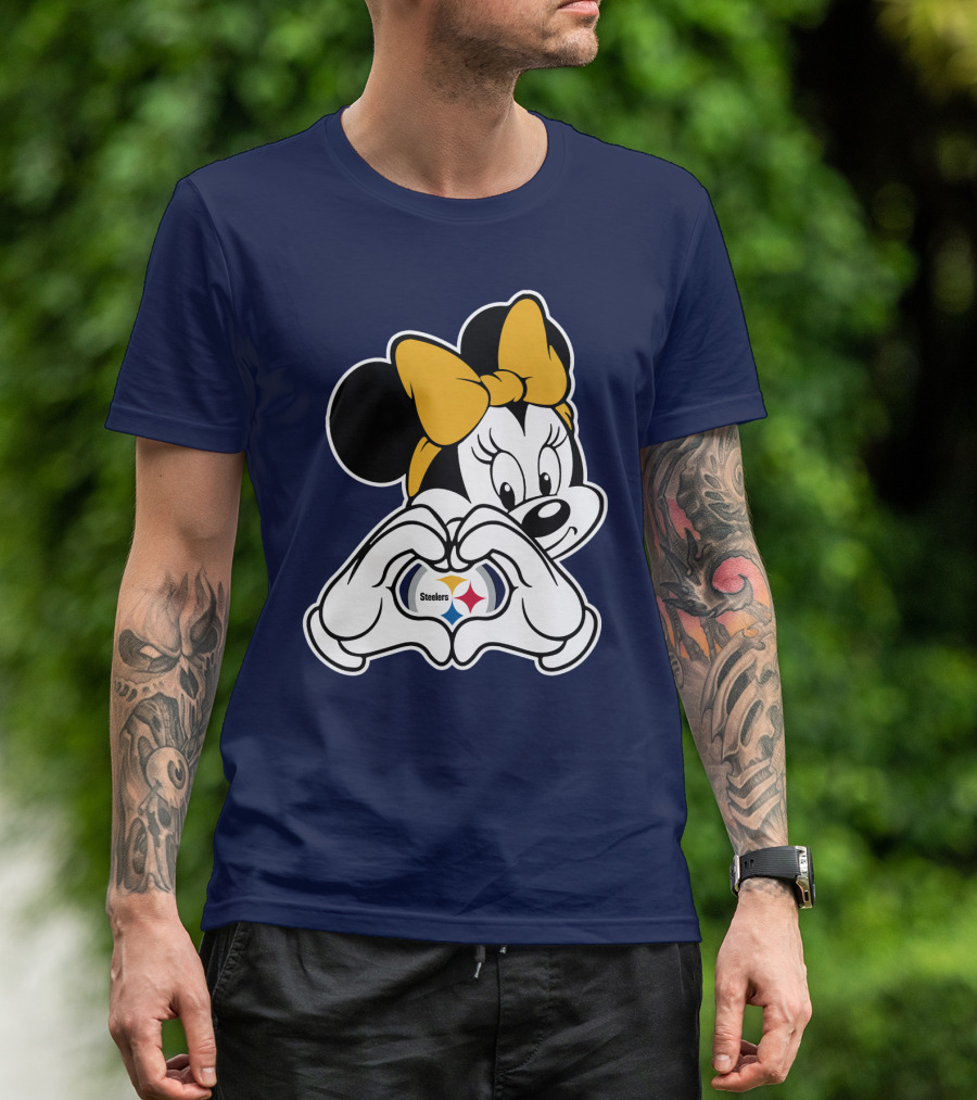 Minnie Mouse Heart Hands Steelers Logo Pittsburgh Steelers T-Shirt