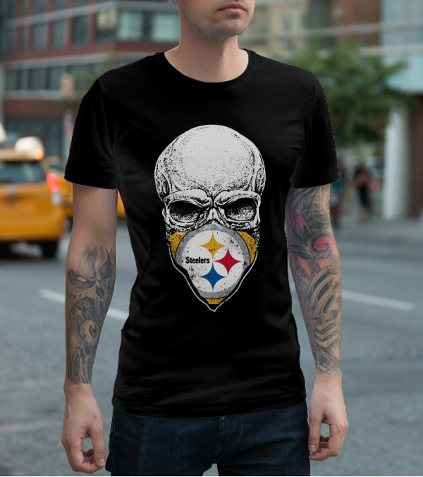 Pittsburgh Steelers Skull With Logo Mask T-Shirt