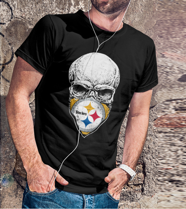 Pittsburgh Steelers Skull With Logo Mask T-Shirt