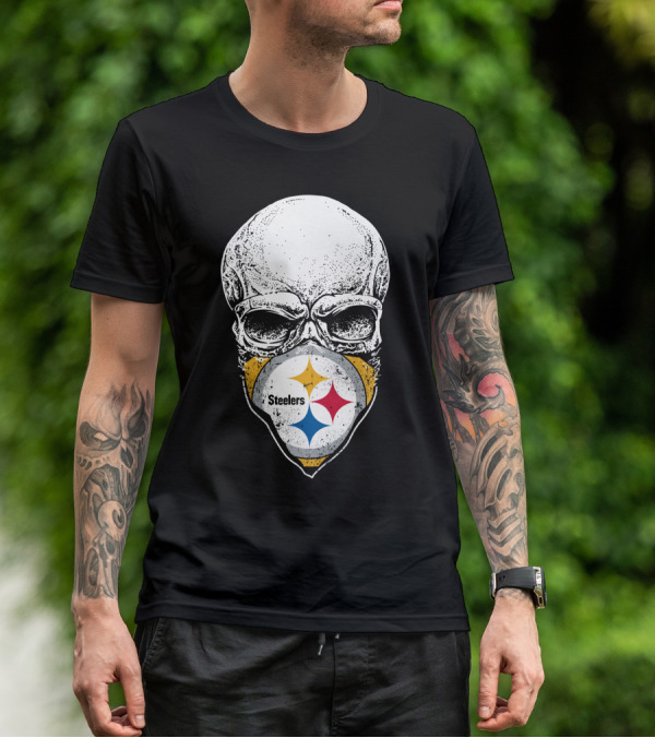 Pittsburgh Steelers Skull With Logo Mask T-Shirt
