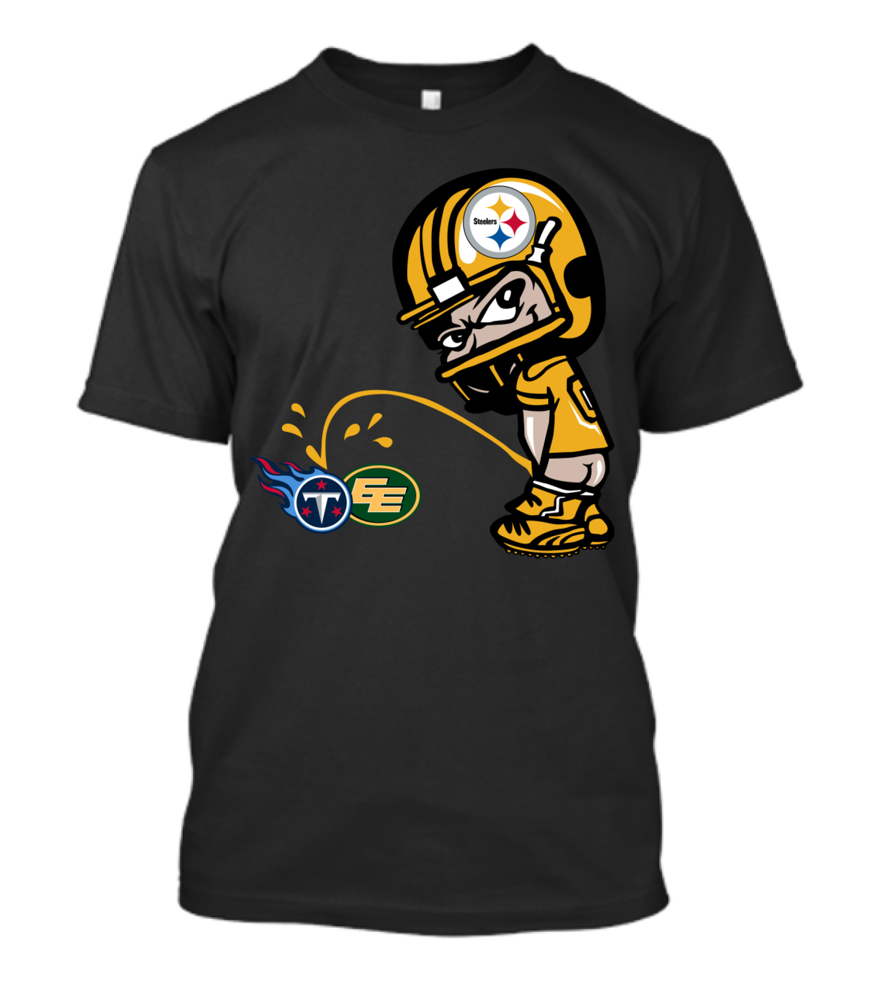 Pittsburgh Steelers Humorous Rivalry Character With Titans And Eagles Logos T-Shirt