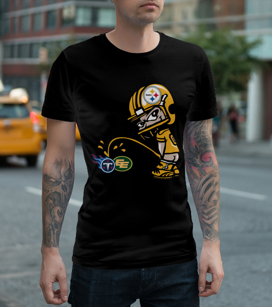 Pittsburgh Steelers Humorous Rivalry Character With Titans And Eagles Logos T-Shirt