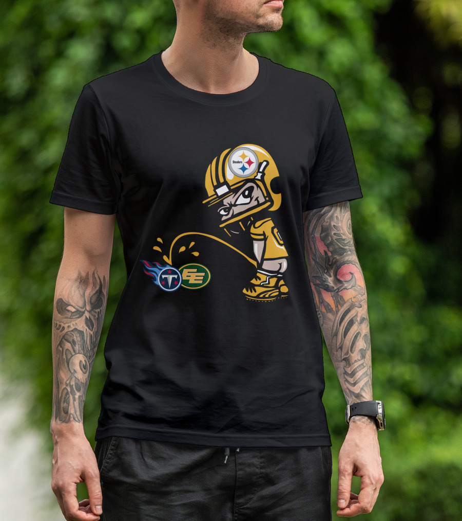 Pittsburgh Steelers Humorous Rivalry Character With Titans And Eagles Logos T-Shirt