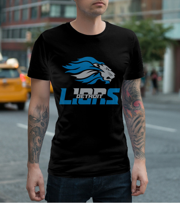 Detroit Lions Blue And Gray Lion Head T-Shirt