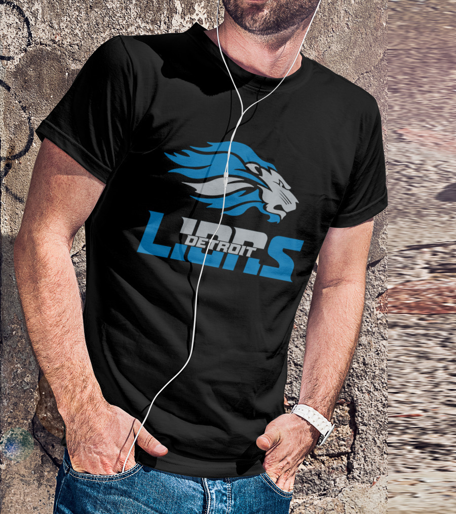 Detroit Lions Blue And Gray Lion Head T-Shirt