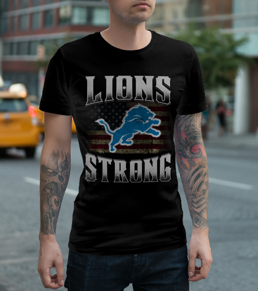 Lions Strong Detroit American Flag T-Shirt
