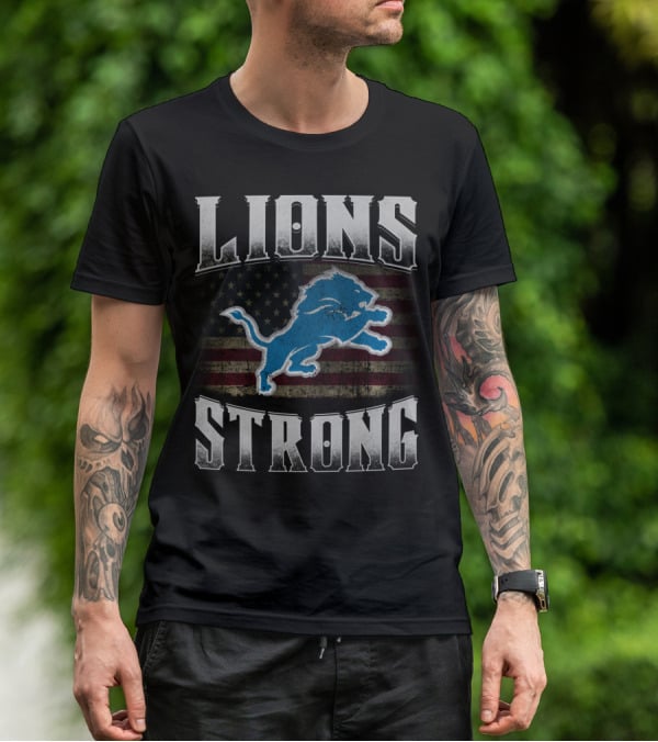 Lions Strong Detroit American Flag T-Shirt