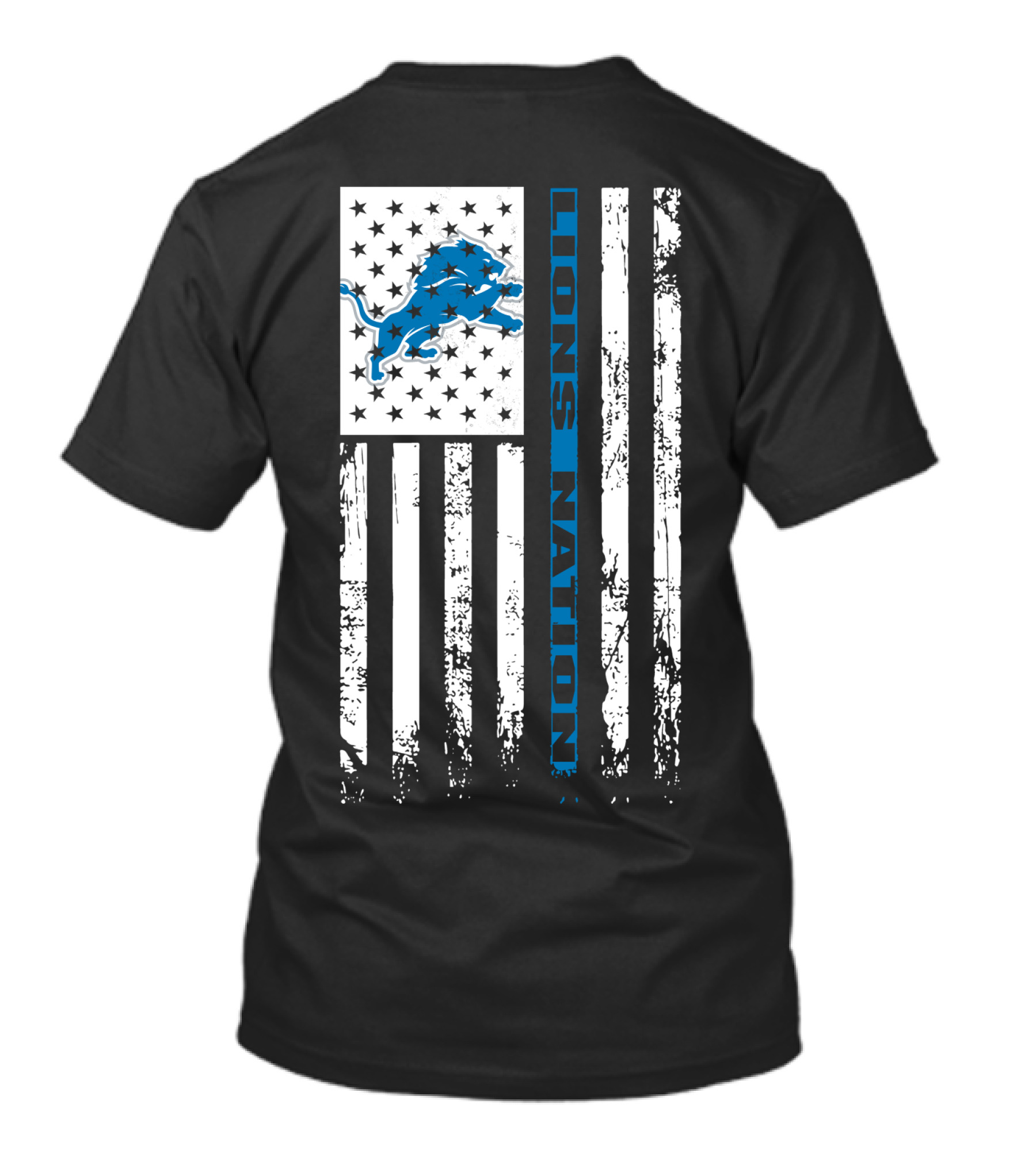 Detroit Lions Nation Flag Design With Blue Lion And Stars T-Shirt