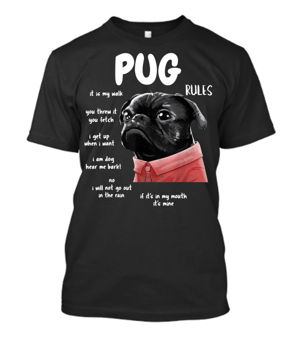 Pug Rules Funny Black Pug Christmas Shirt Phrases T-Shirt