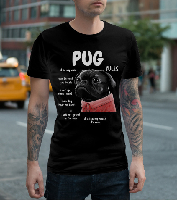 Pug Rules Funny Black Pug Christmas Shirt Phrases T-Shirt