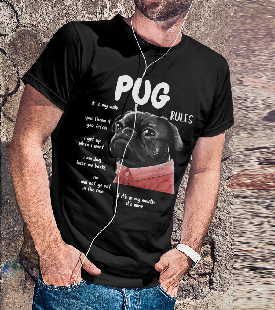 Pug Rules Funny Black Pug Christmas Shirt Phrases T-Shirt