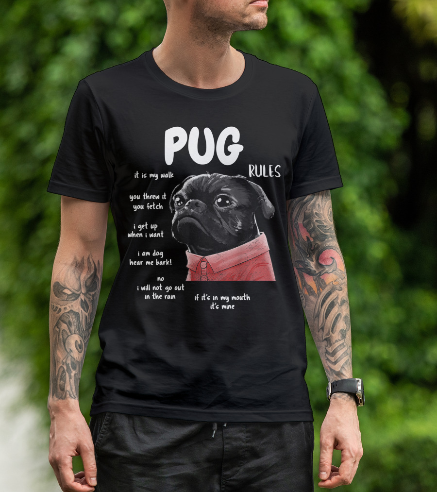 Pug Rules Funny Black Pug Christmas Shirt Phrases T-Shirt