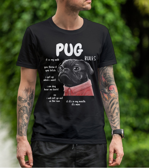 Pug Rules Funny Black Pug Christmas Shirt Phrases T-Shirt