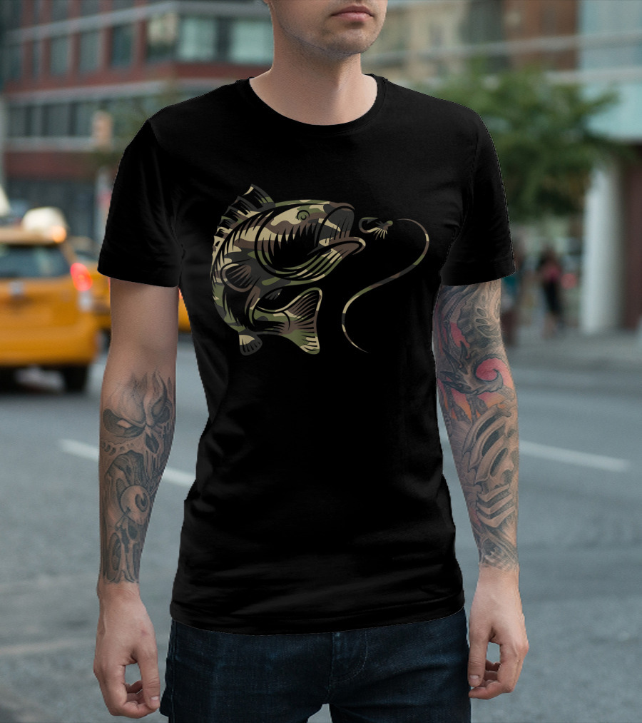 Camouflage Bass Fishing Angler Camo Hook Line Fish T-Shirt