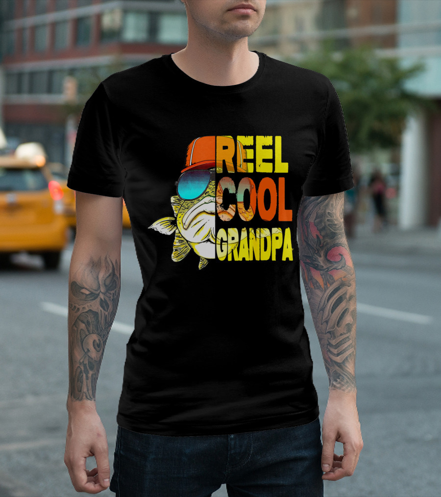 Fathers Day Reel Cool Grandpa Fish with Sunglasses and Hat T-Shirt
