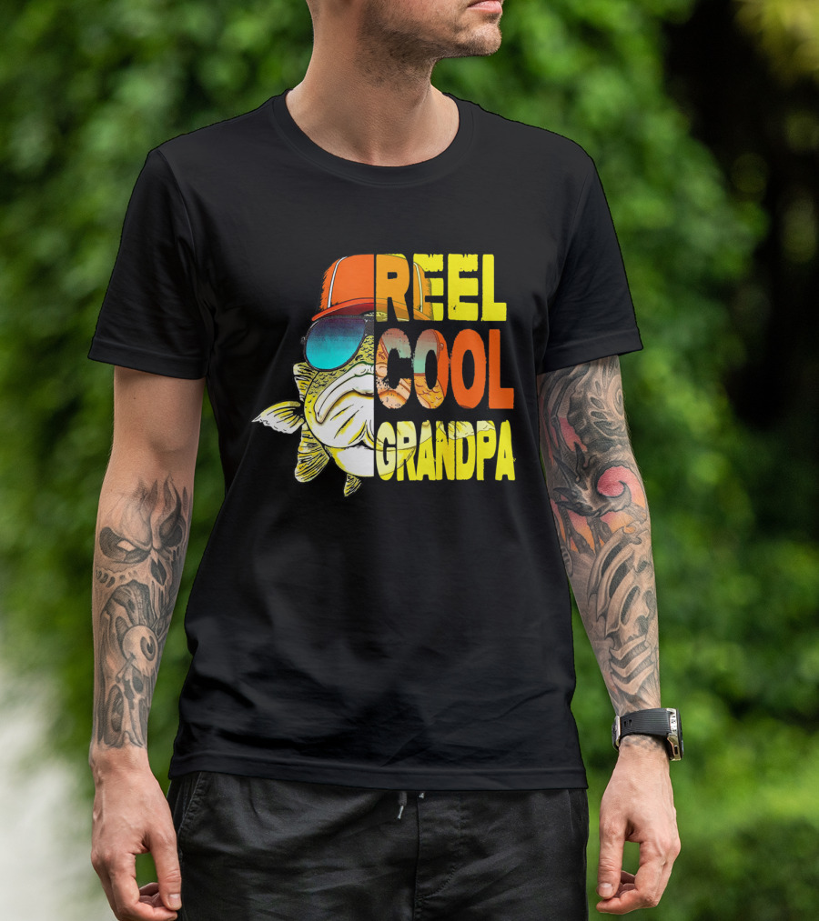 Fathers Day Reel Cool Grandpa Fish With Sunglasses And Hat T-Shirt