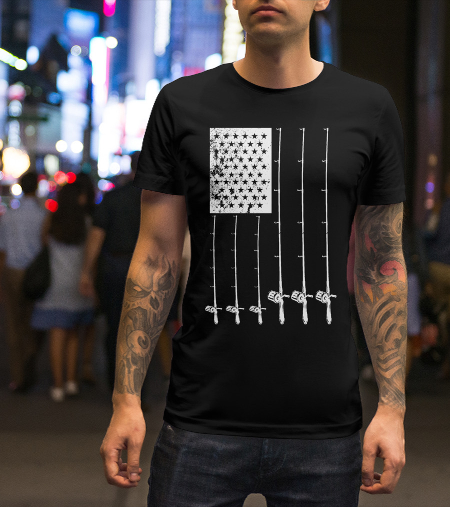 Fishing Rods American Flag Stars T-Shirt