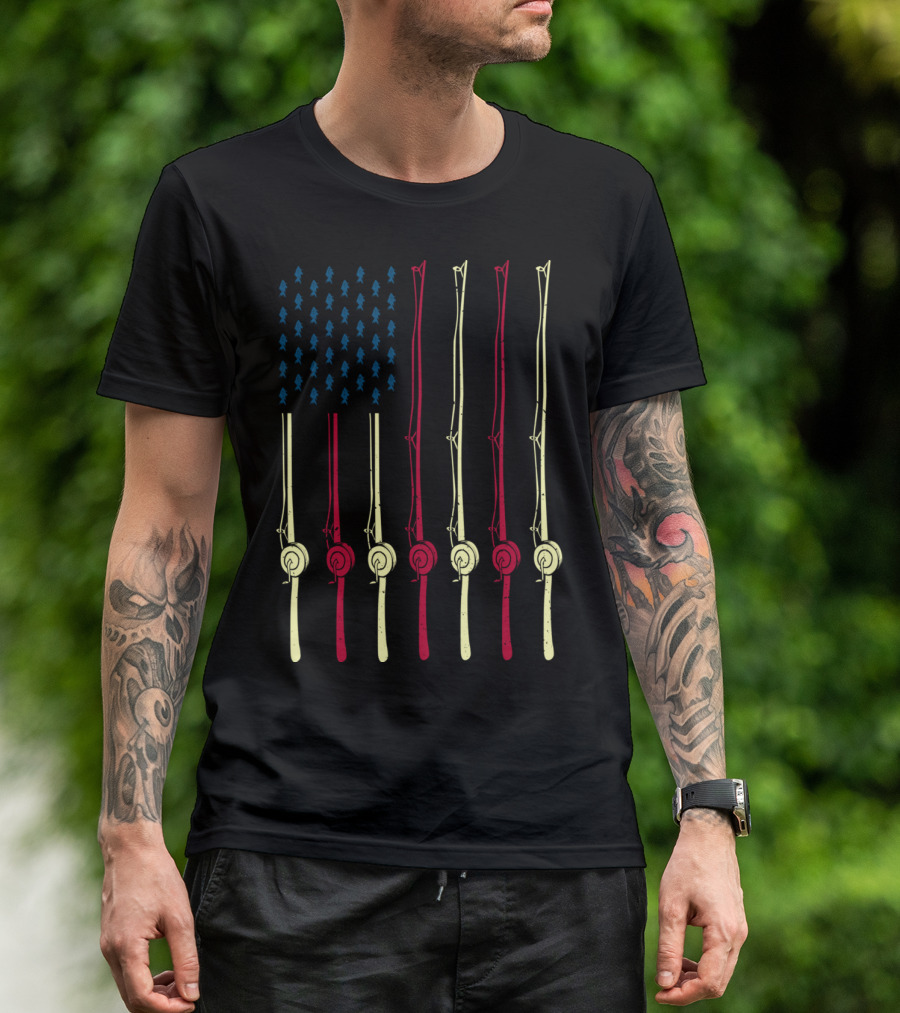 Fishing Poles American Flag Design For Fishing Lover T-Shirt