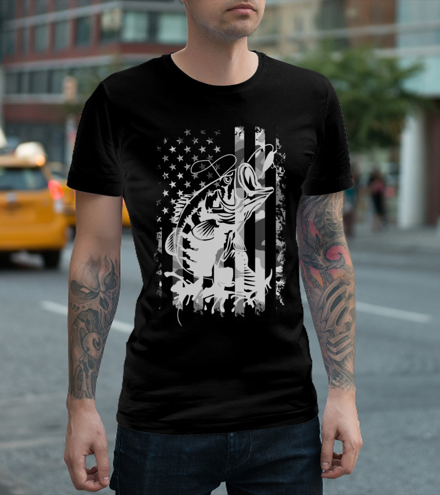 USA Flag Camouflage Bass Fishing T-Shirt