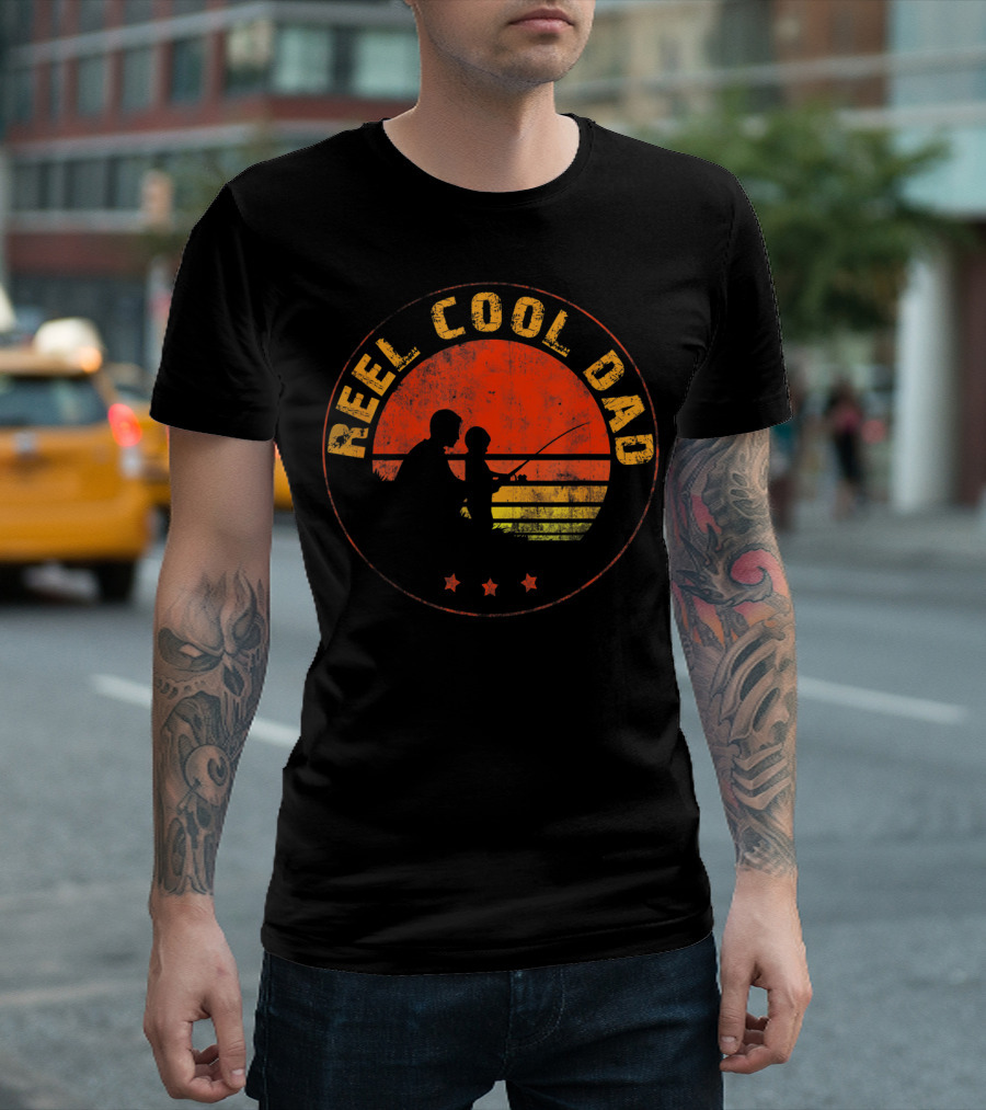 Reel Cool Dad Vintage Sunset Fishing Father and Child T-Shirt