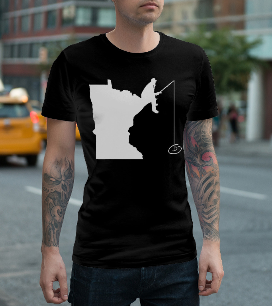 Minnesota Fisherman Fishing Silhouette in State Outline T-Shirt