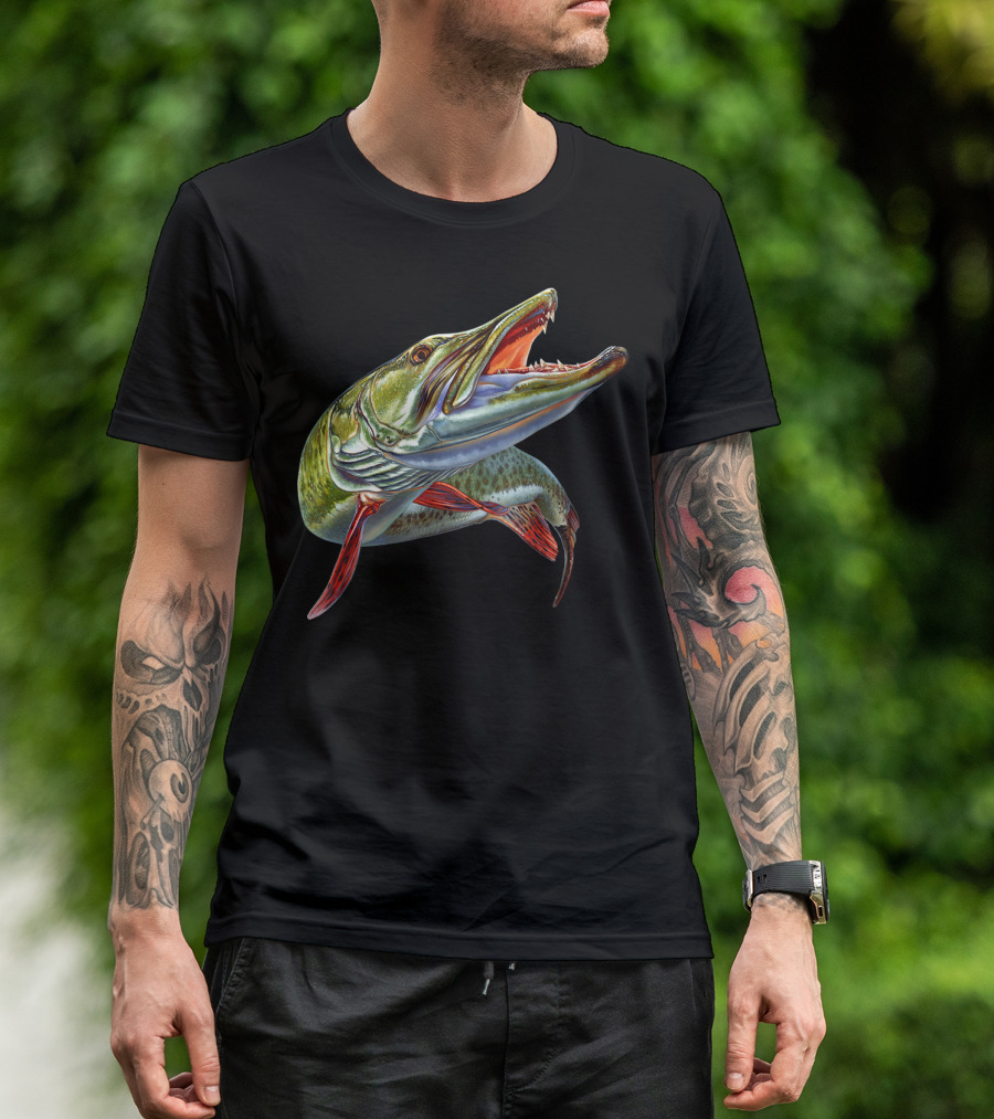 Muskie Hunter Musky Fisherman Lure Fly Fishing Novelty Realistic Fish T-Shirt