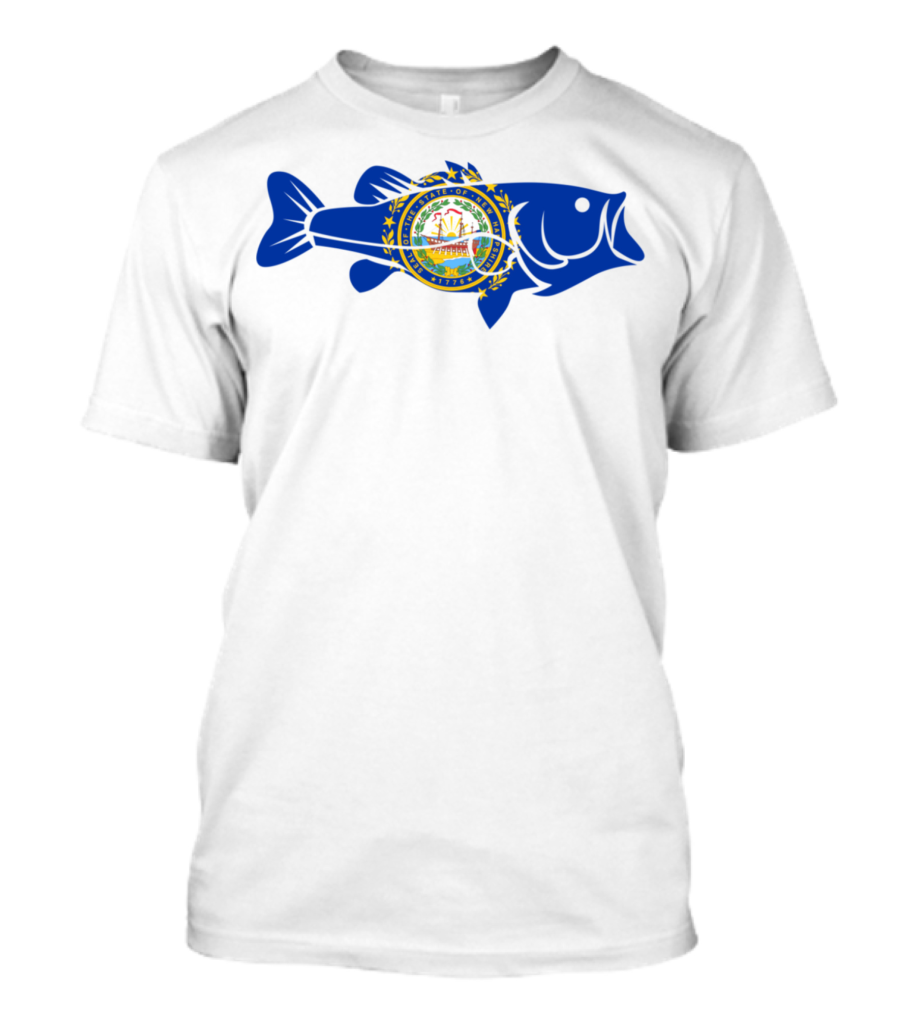 New Hampshire Large Mouth Bass Freshwater Dock Fishing State Seal Integration T-Shirt
