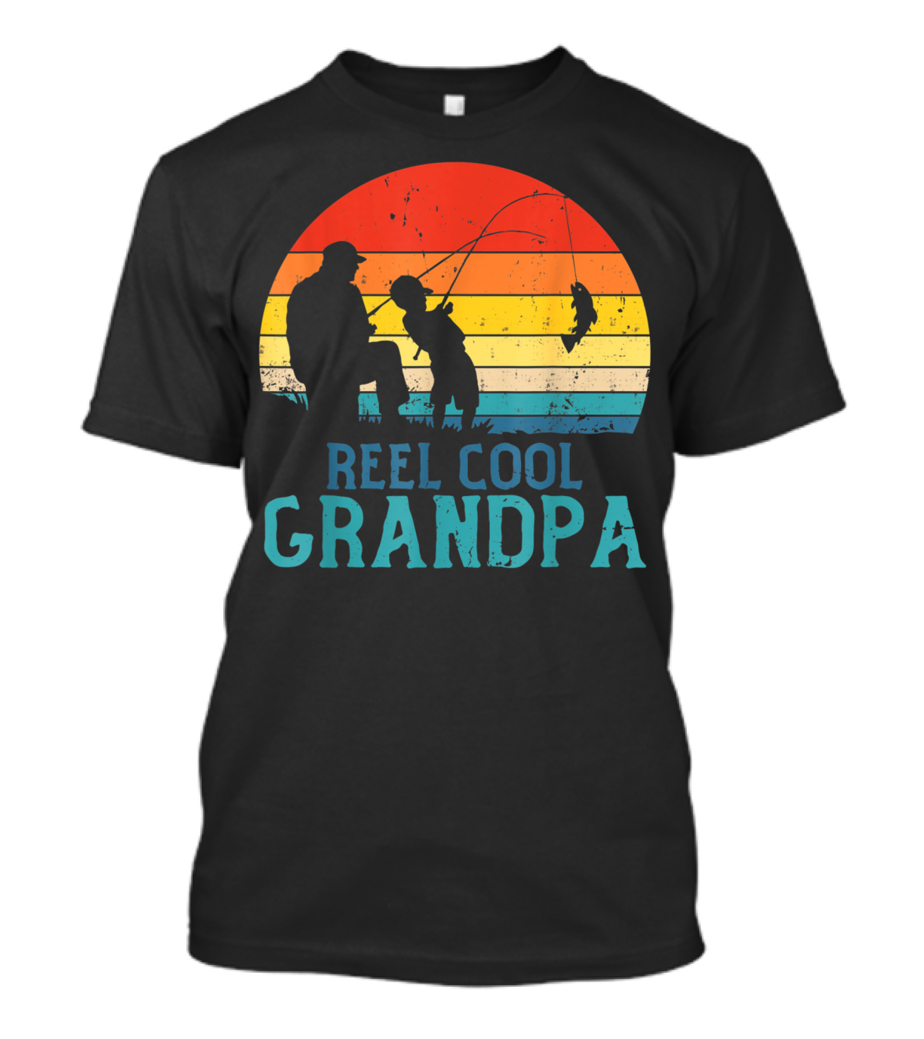 Reel Cool Grandpa Fishing Sunset T-Shirt