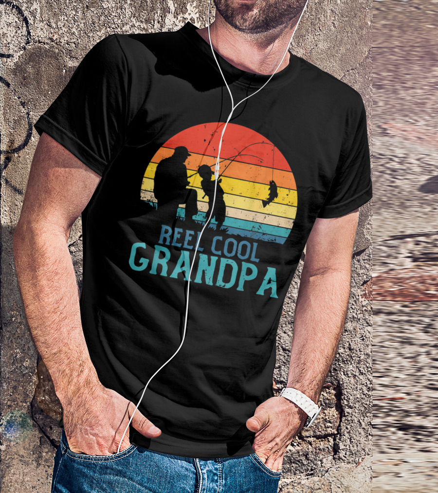 Reel Cool Grandpa Fishing Sunset T-Shirt