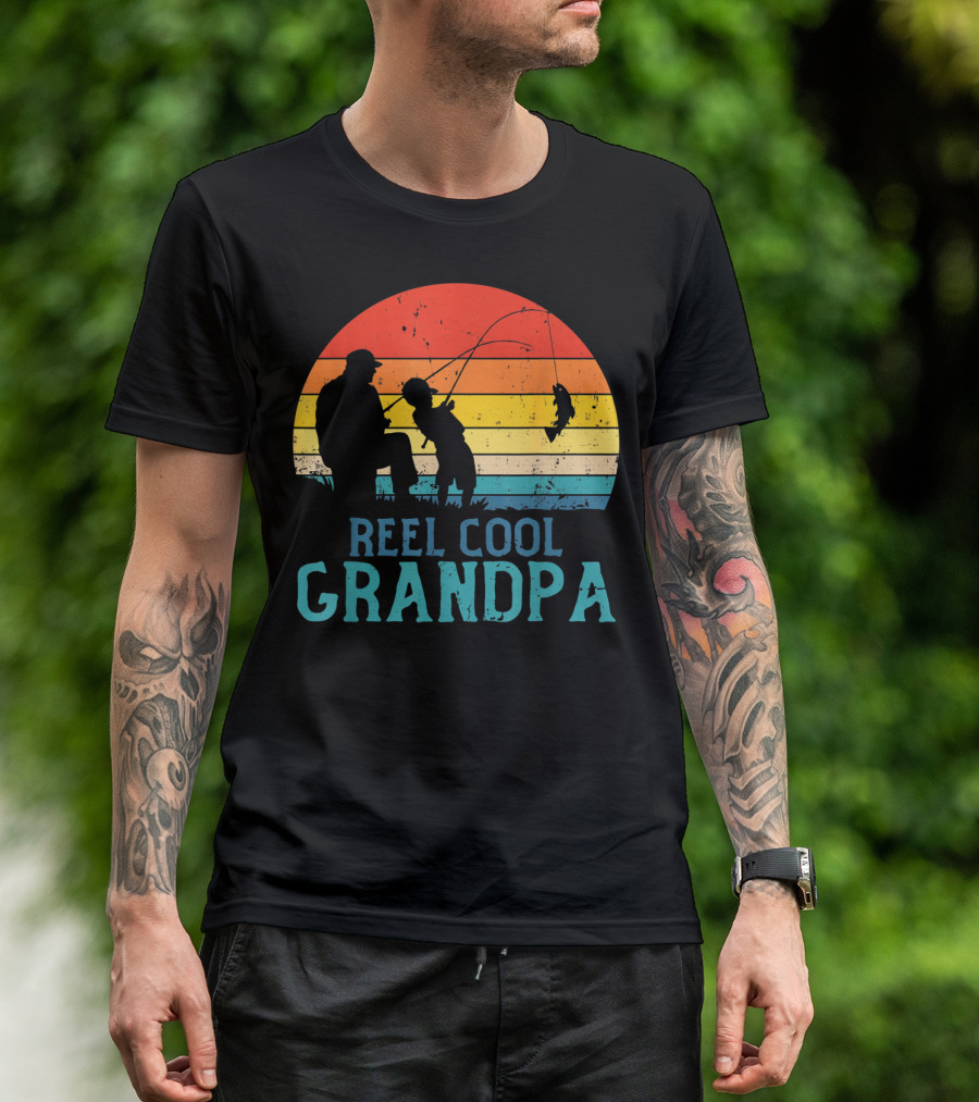 Reel Cool Grandpa Fishing Sunset T-Shirt