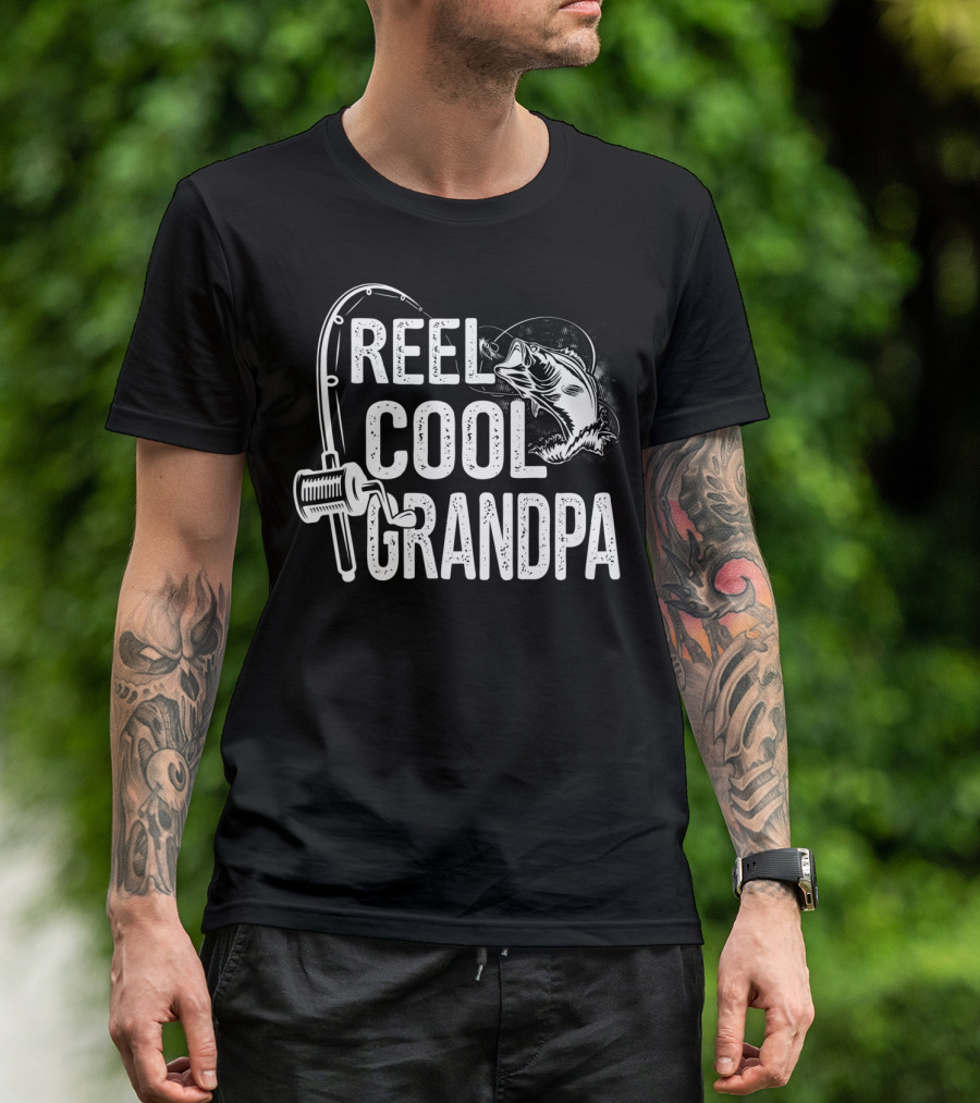 Reel Cool Grandpa Fishing Enthusiast With Fishing Rod And Fish T-Shirt