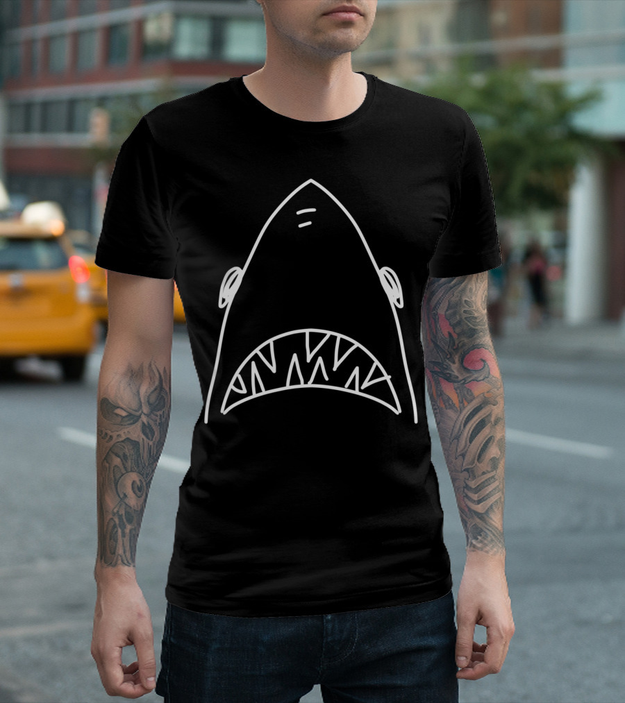 Shark Head Bite Funny Scary Drawing for Fishing Lovers T-Shirt