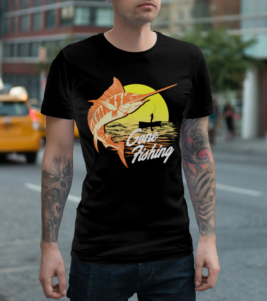 Gone Fishing Swordfish Sunrise Fishing Scene T-Shirt